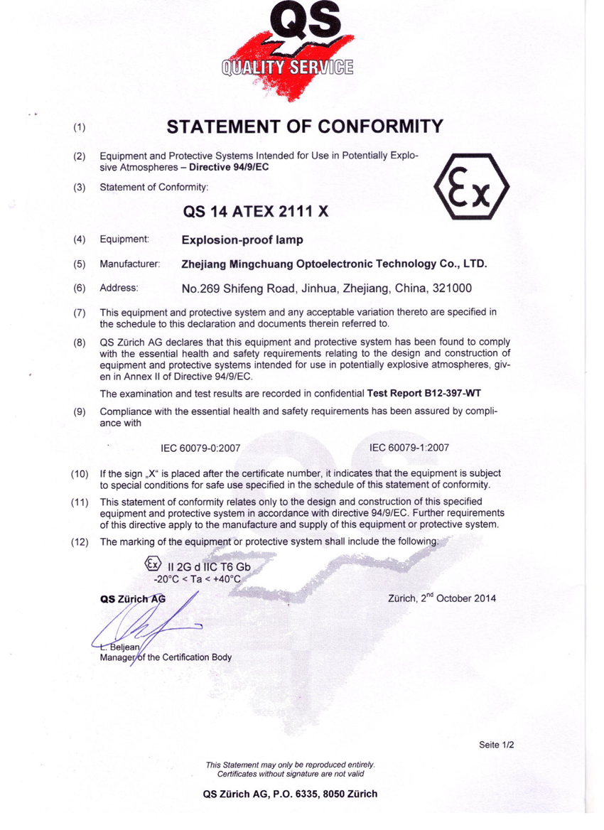 Certificado de Conformidad ATEX 1°