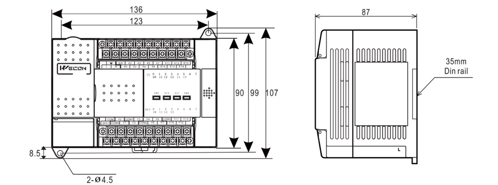 Dimensiones PLC LX3VP-1412MT-A